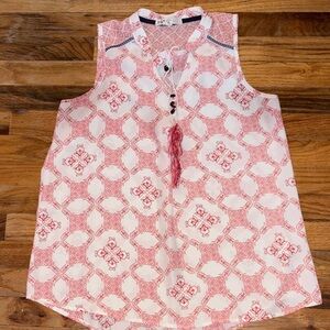 Jolt Red and White sheer Sleeveless Blouse with tassels!#Fairy#prairie#rodeo#red